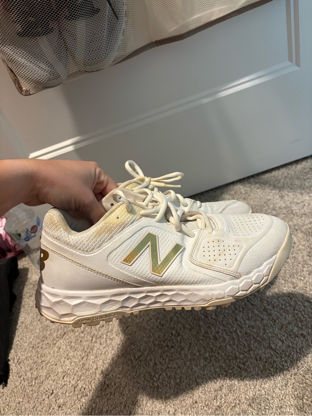 New Balance White Sneakers with Gold 'N' Accent